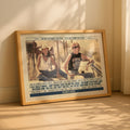Framed artwork of thelma&louise movie on a wall with sunlight casting shadows.